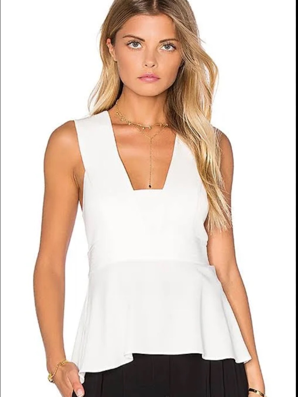 A.L.C. White Leigh Pintucked Peplum V-Neck Top Size 6